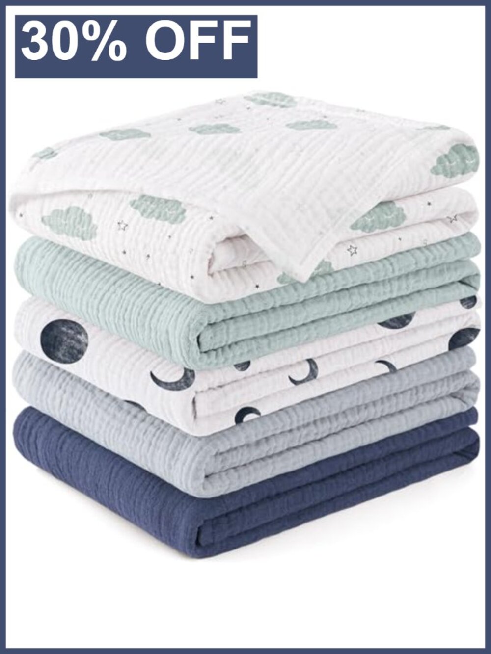 100% Cotton Muslin Baby Burp Cloths 5 Pack 23.6 x 23.6 inches